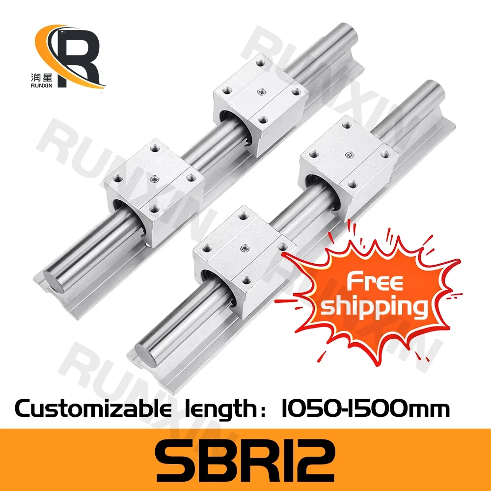 RXTNC 2pcs Linear Rail SBR12 12mm Kit with 4pcs SBR12UU Aluminium Bearing Block L 1050-1400mm For CNC Engraving part