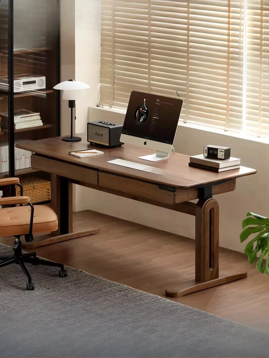 

Solid wood study simple computer table black walnut electric lifting table home study table