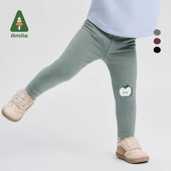 Amira Baby Pants 2024 Winter New Style Girls Multi-Color Apple Pattern One-Piece Velvet Warm Basic Versatile Children's Leggings