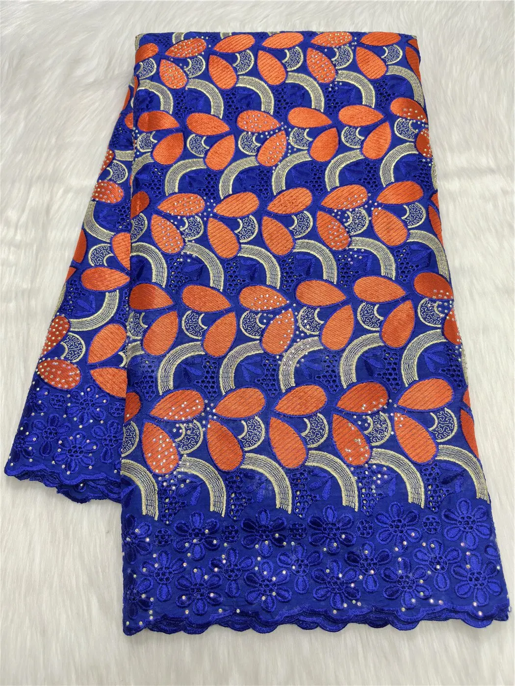 

Hot Sale African Swiss Voile Lace 100% Cotton Embroidery Lace Fabric With Stones For Clothing Materials 5 Yards 23A172