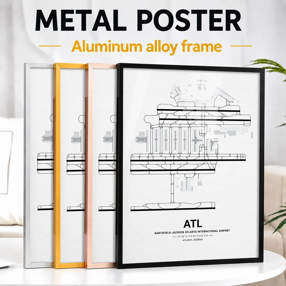 Hartsfield-Jackson Atlanta International Airport Map Framed Metal Print Personalized Urban View Wall Art For Office Journey Fans