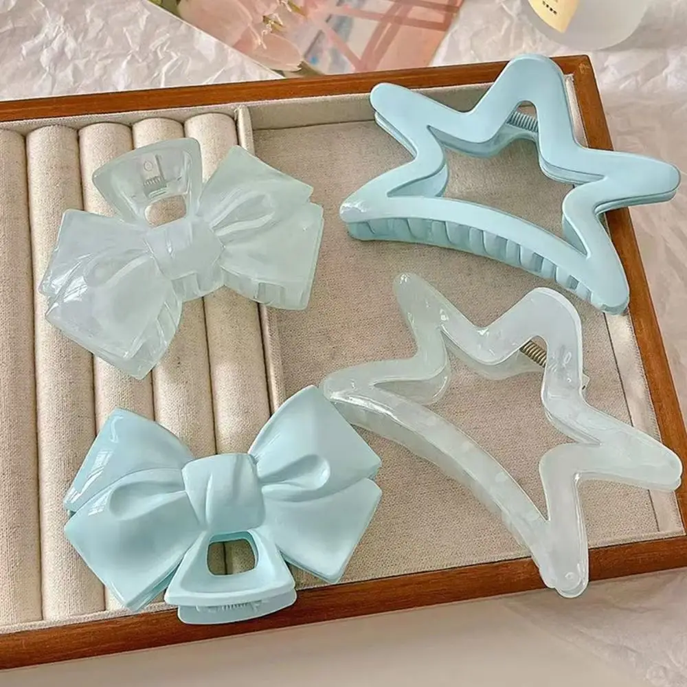 Fashion Five-pointed Star Bow Hair Clip Acrylic Jelly Color Shark Clip Hairpin for Women Hair Accessories