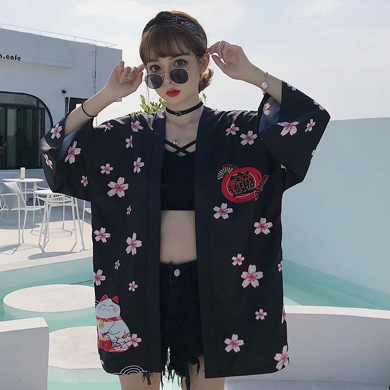 

Japanese Retro Loose-Fitting New Chinese-Style Three-Quarter Sleeve Printed Kimono Cardigan Summer Yukata Beach Cover-Up Sun Protection Clothing