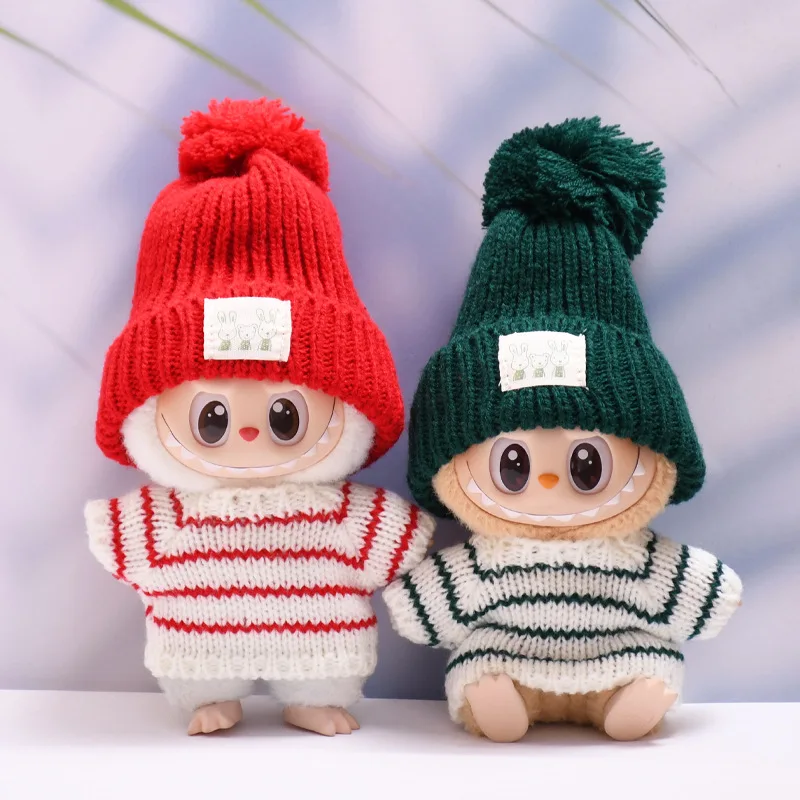

Clothes For LABUBU 1st to 3rd Gen 15cm/17cm Christmas/Halloween Gift Striped Sweater Hat Scarf Set – Autumn/Winter Holiday