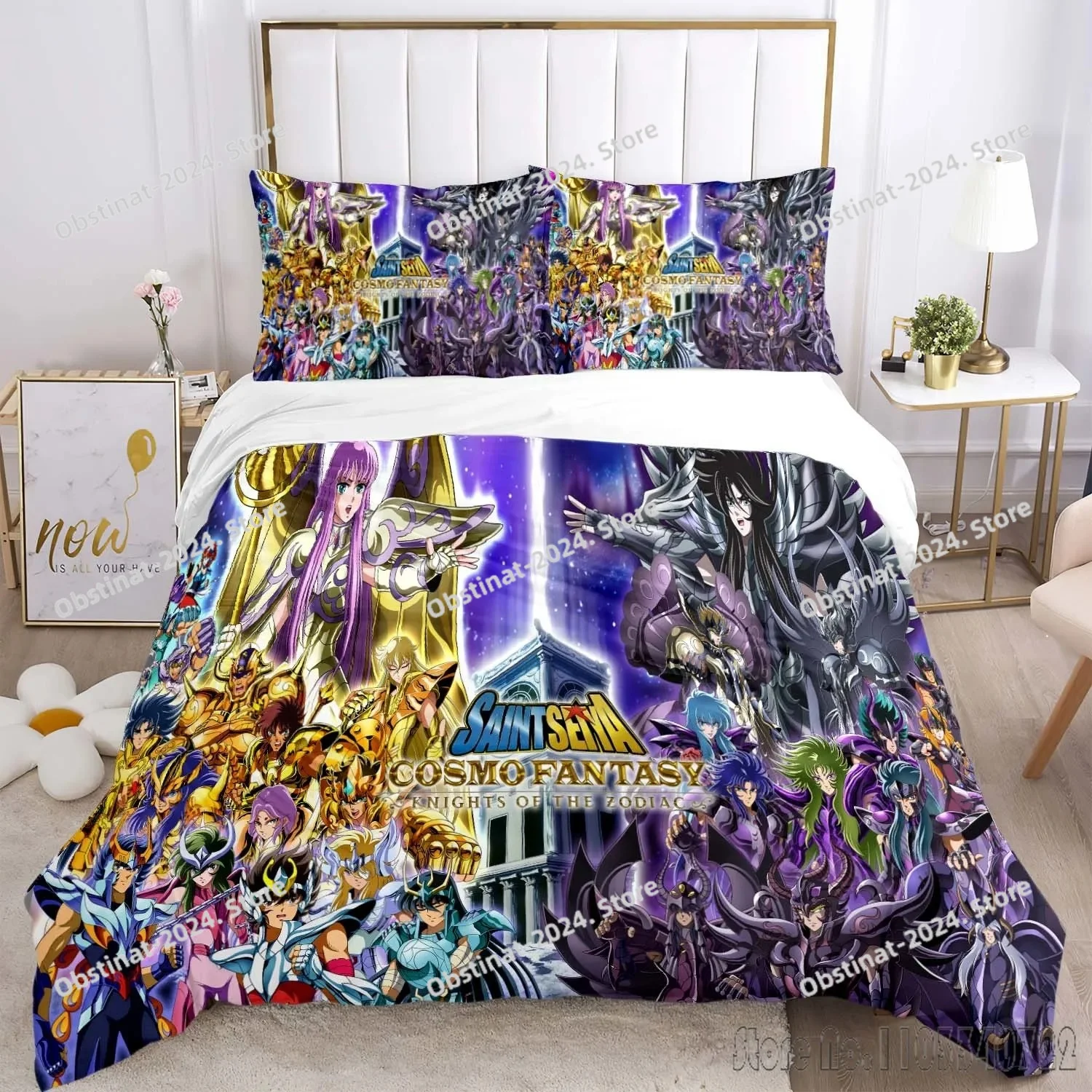 Admire Saint Seiya Pattern Bedding Set Printed Bed Set Duvet Cover Sheet Pillowcase Bed Soft Quilt Cover Full Queen King Size
