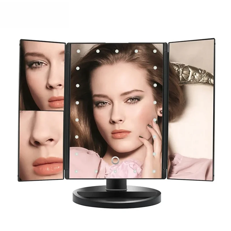 مرآة مكياج ثلاثية الطي للسفر مع تكبير ضوء LED، مرآة زينة مخصصة هدايا للنساء #1