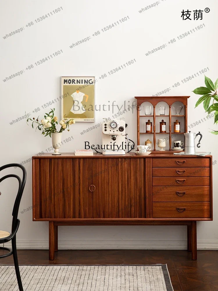 Factory Direct Retro Solid Wood Sideboard Mid-Ancient Roller Shutter Living Room Home Storage Locker Teak Furniture