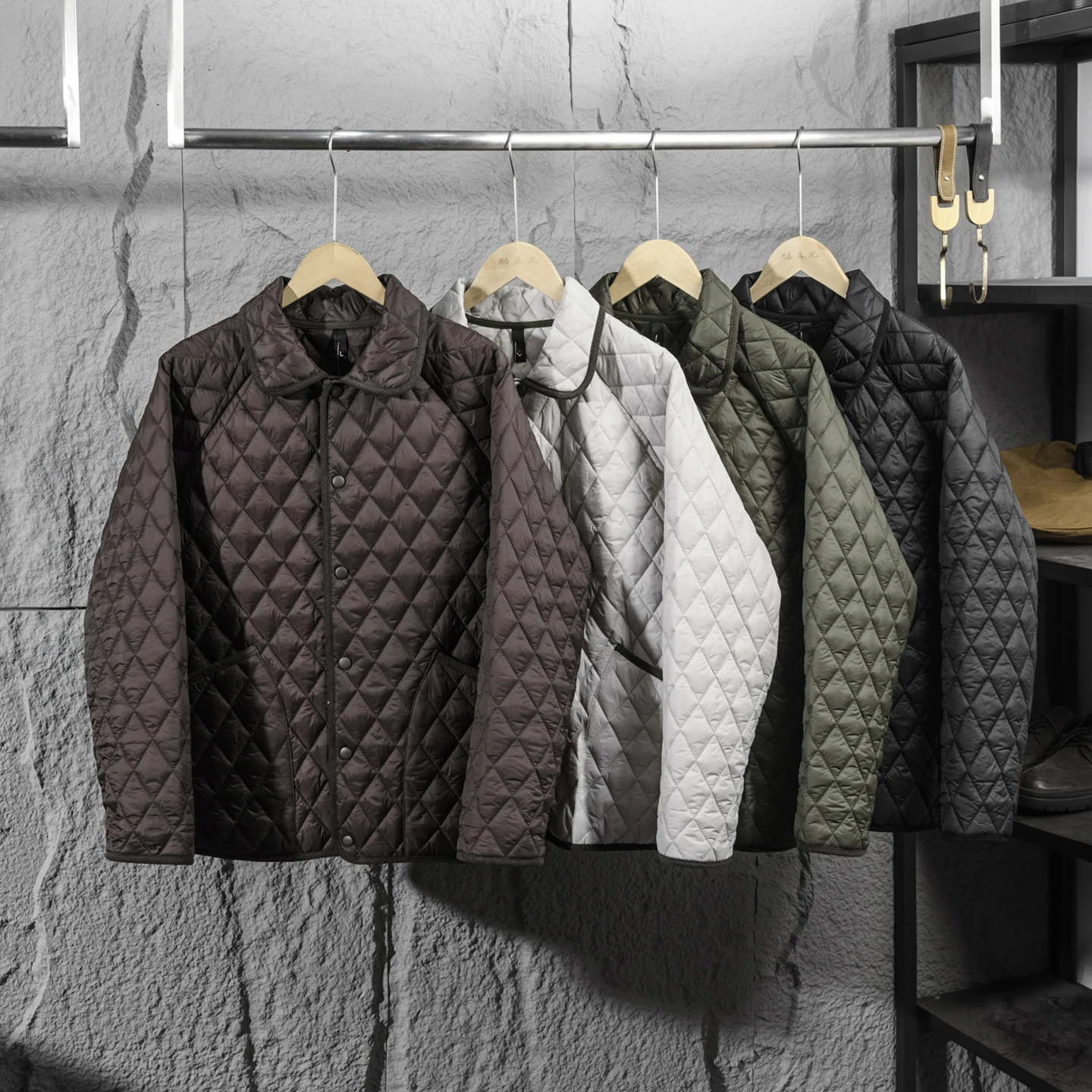 Men's Fashionable Diamond Stitched Lapel Single Button Cotton Jacket Warehouse Coat Standard Fit Urban Style Regular Length