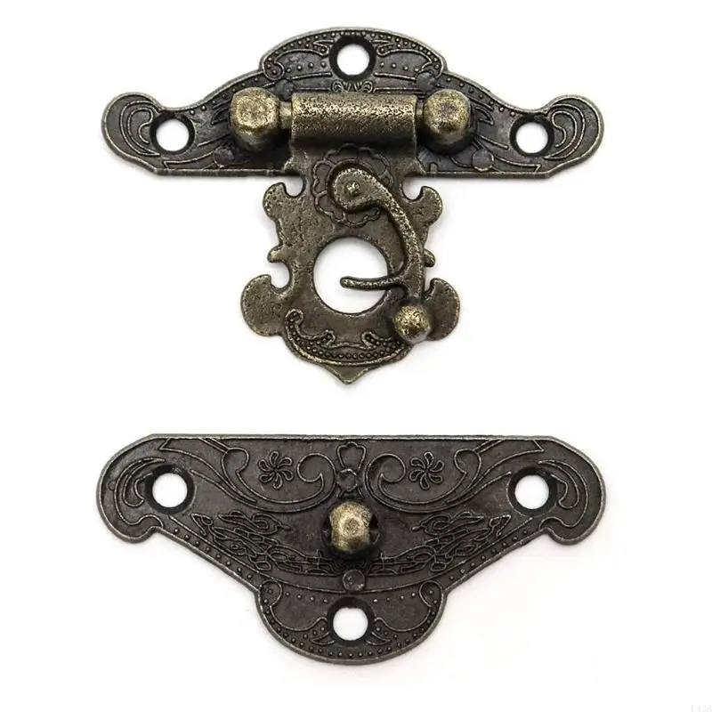 L43A 2PCS Antique Bronze Hasps for Latch Decorative Jewelry for Latch Box with 4 Hinges and 28 Screws for Wooden Storage