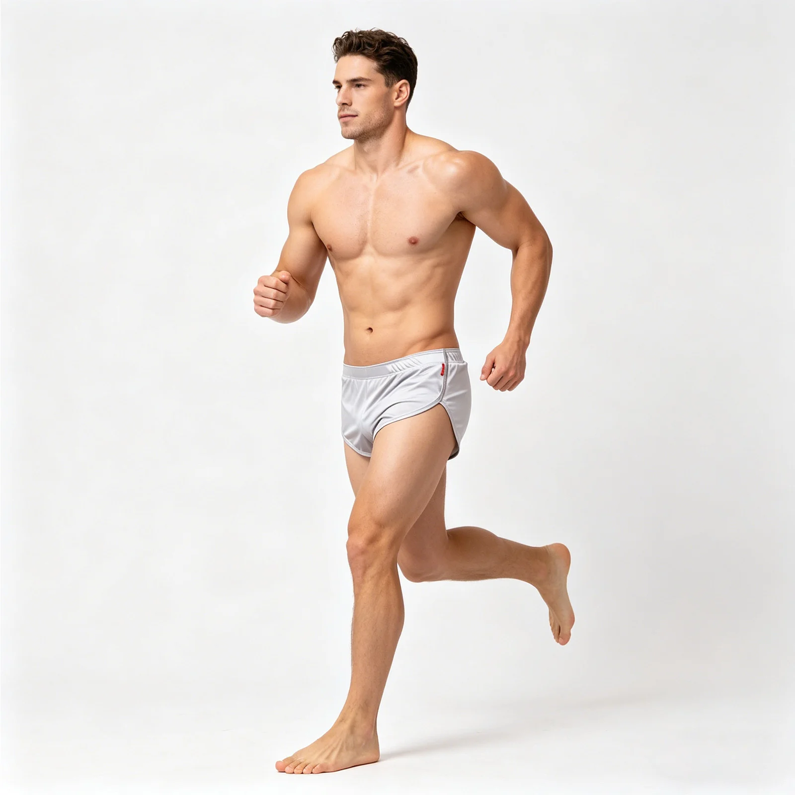 Luxuriöse Herren Schnelltrocknende Satin-Laufshorts mit Niedriger Taille und Seitenschlitz für Fitness, Workout, Sporttraining und Jogging – Detail 7