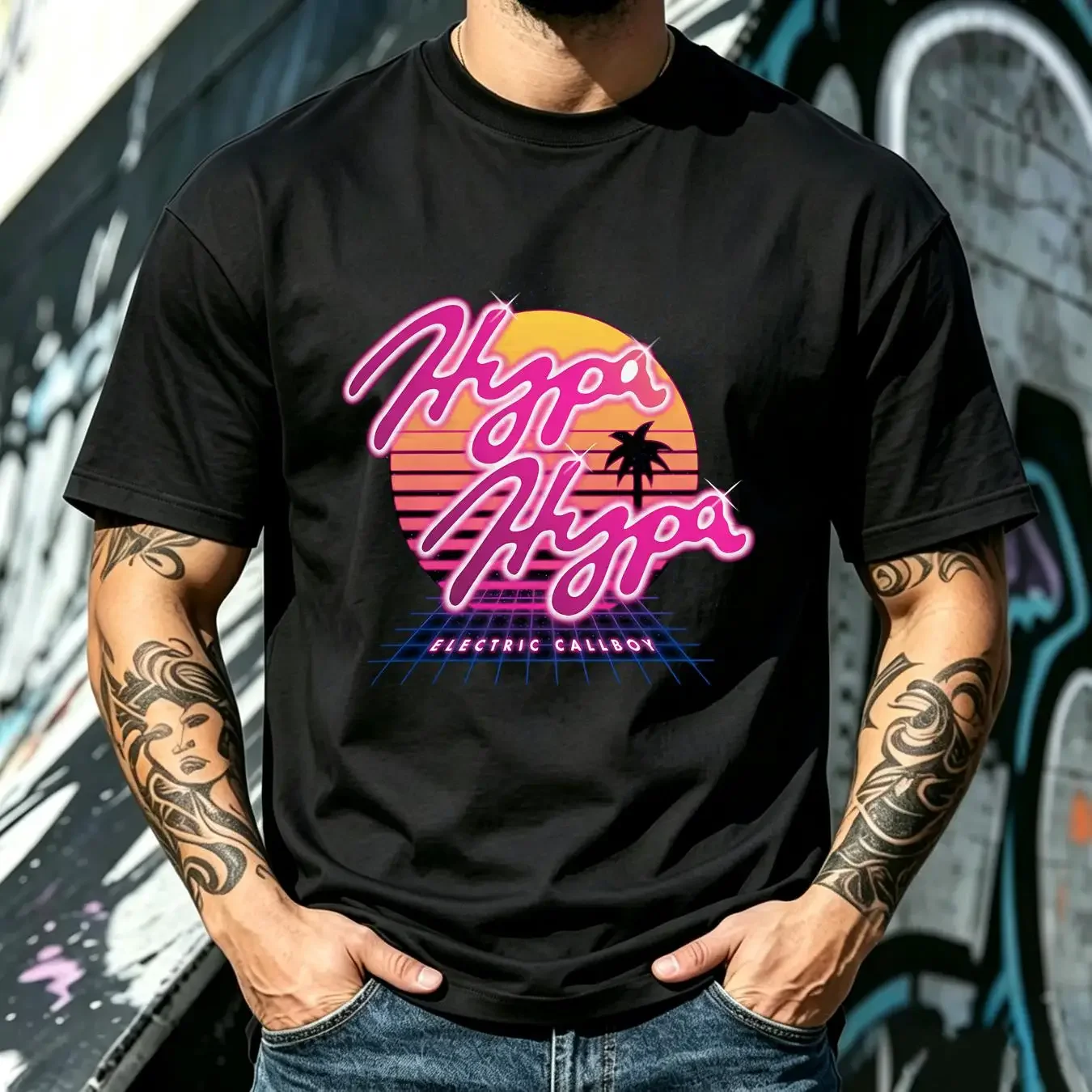washed T Shirt ELECTRIC CALLBOY Hypa Eskimo vintage Washed Stretched Versatile Casual Breathable homme Stylish graphic fashion