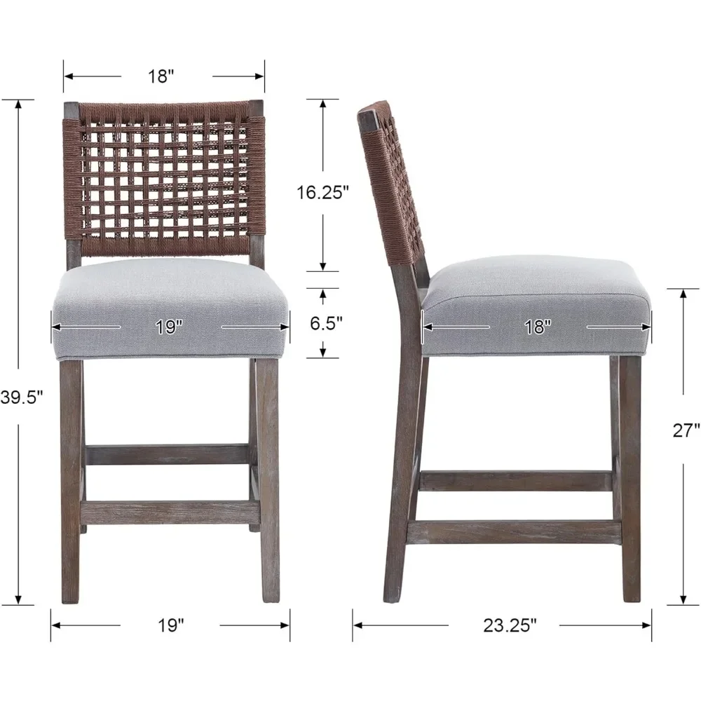 우븐 로프 백 바 스툴, 암리스 카운터 높이 스툴, 나무 농가 바스툴