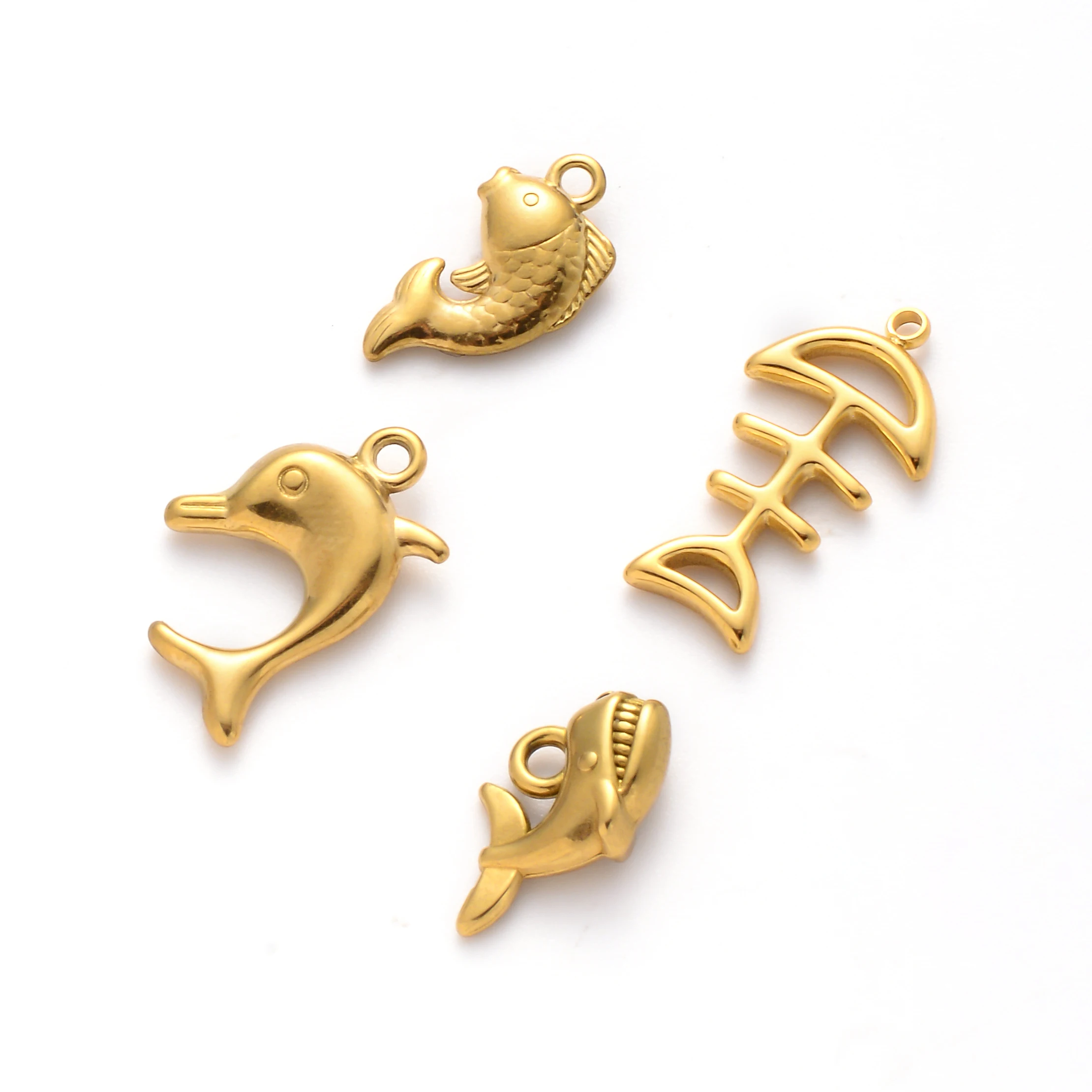 

2pcs Waterproof Golden Stainless Steel Dolphin/Shark/Fish/Fishbone Pendant Making Accessory for Bracelets Necklace Supplies