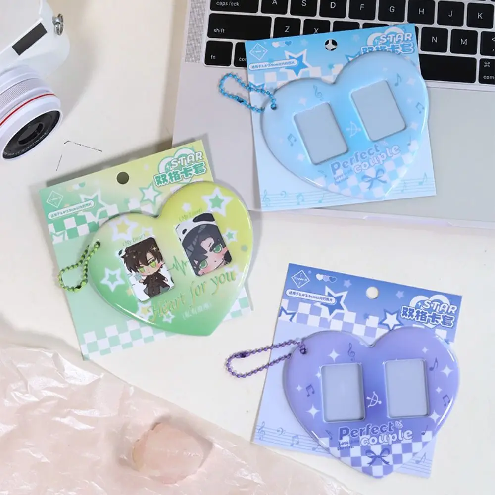 

Korean Style Couple Heart Keychain CP Display Sleeves Photo Card Holder Cute Fashion Idol Photo Protective Pendant Decoration