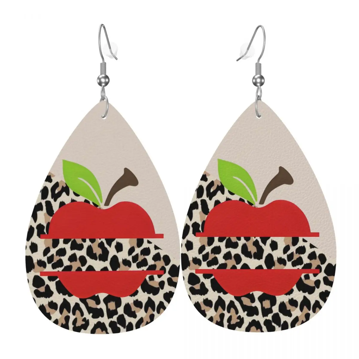 

Custom Teacher Apple Leather Teardrop Earrings Fashion For Women Jewelry Accessories For Valentine's Day