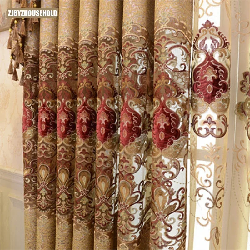 

Luxury European Chenille Curtains for Living Dining Room Bedroom Hollow Embroidery High-grade Living Room Curtain Window Screen