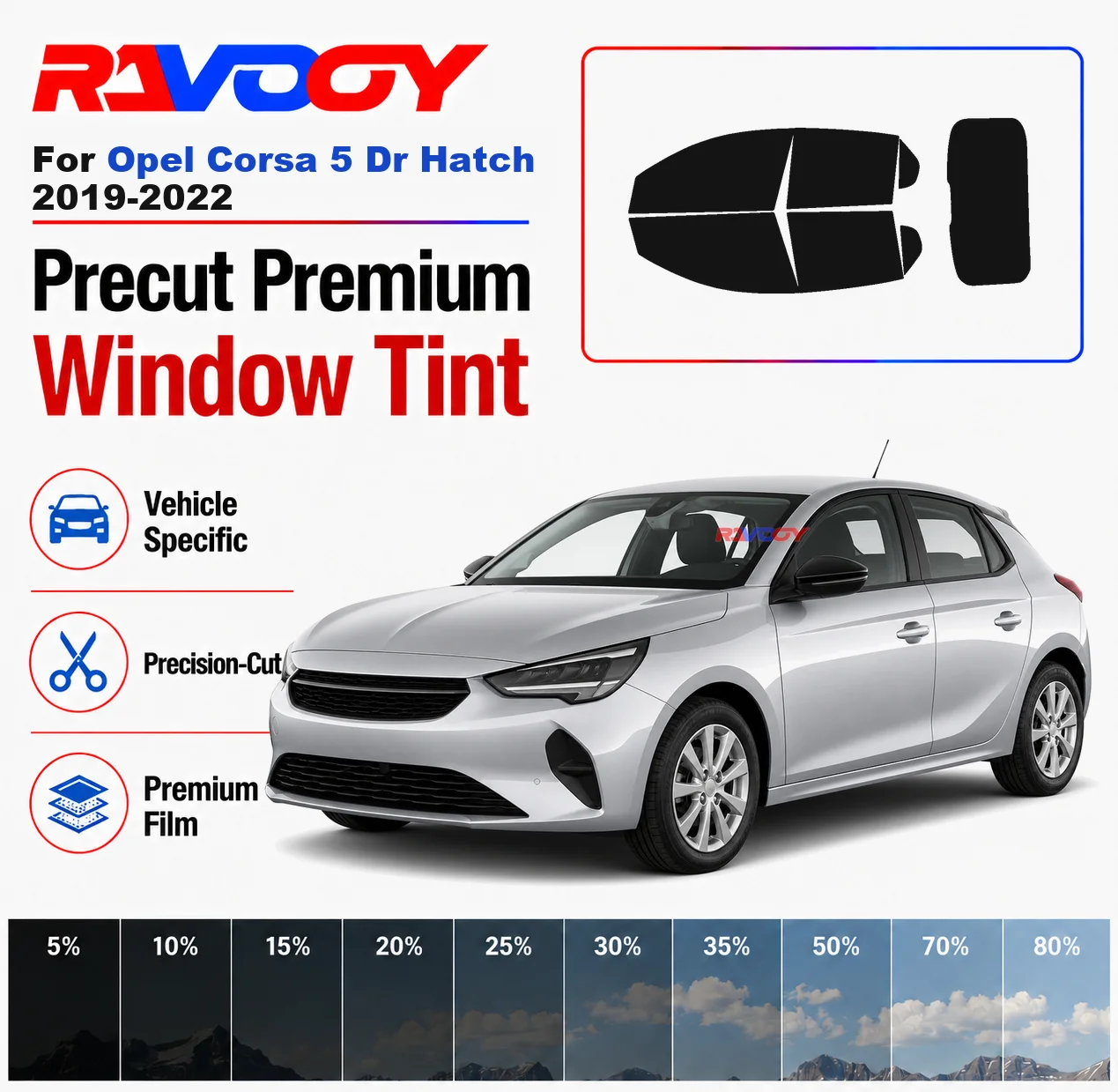 Premium Precut Window Tint Kit Front Rear Windows Rear Windshield For Opel Corsa 5Dr Hatch 2019-2022 Car Solar Nano Ceramic Film