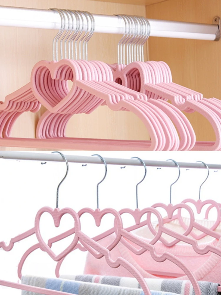 10PCS Clothes Hanger Durablor Adult Children Clothing Hanging Supplies (Pink)e ABS Heart Pattern Coat F