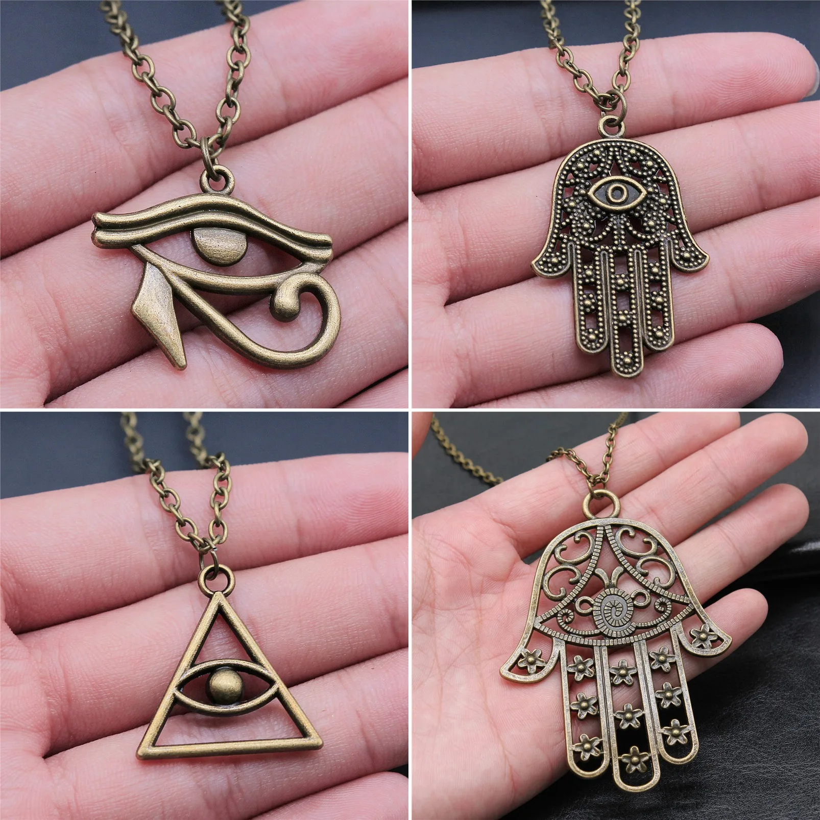 Wholesale Fatima Hand Horus Eye Protection Amulet Necklaces Pendant Necklace Choker Dainty Chain For Women Fashion Jewelry