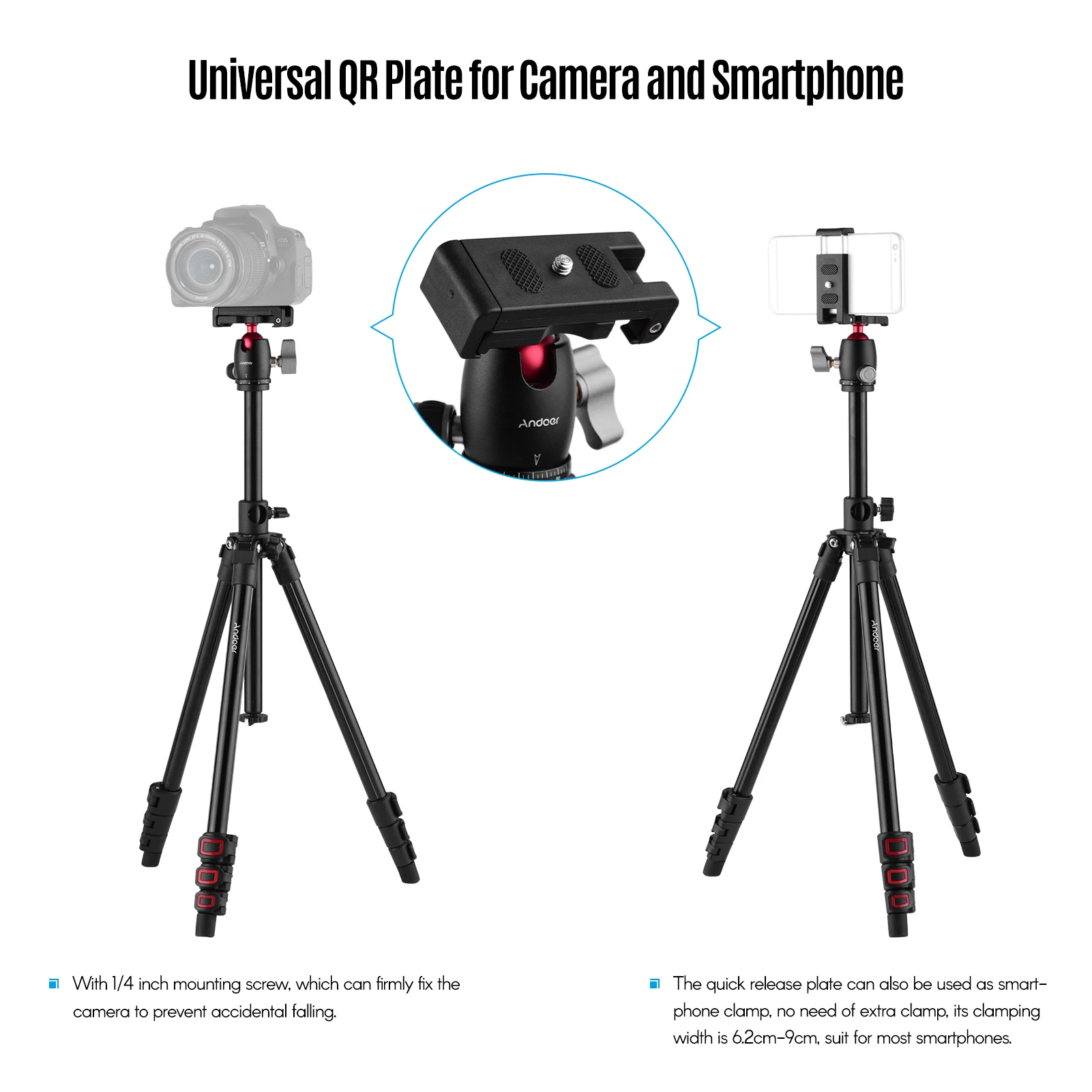 Andoer Q160H Camera Tripod Horizontal Mount Travel Tripod with 360° Panoramic Ball Head for DSLR ILDC Cameras DVs Smartphones