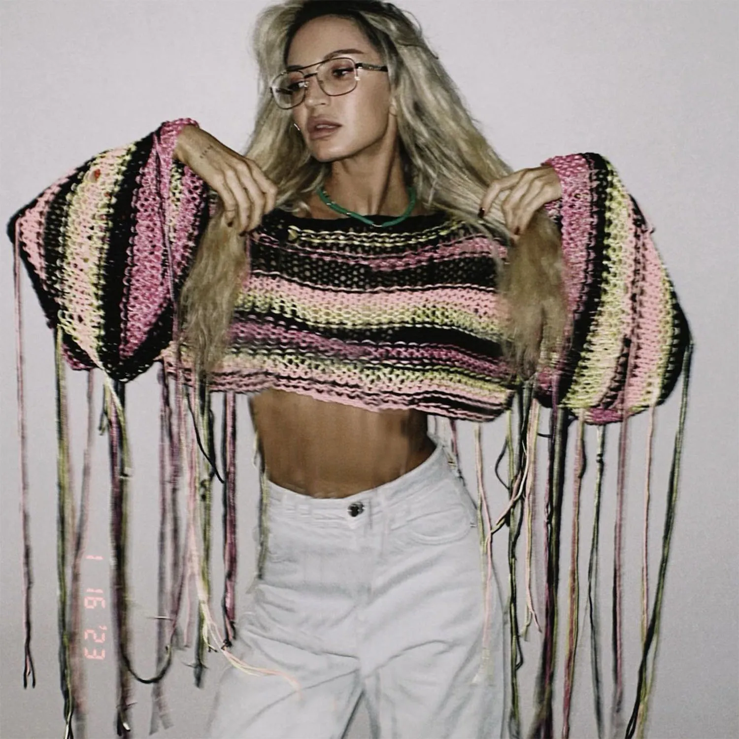 Sexy Colorful Knitted Casual Crop Top Women Long Sleeve Tassel Sweaters 2024 Summer Beach Harajuku Lolita Cover Ups Y2K Clothes