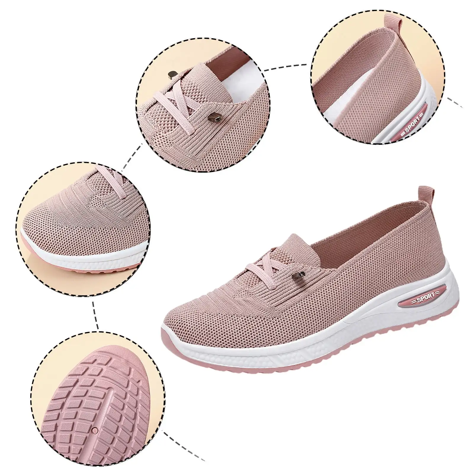 Women\'s Breathable Knitted Mesh Slip-On Sneaker Woman Lace Up Orthopedic Low Top Soft Loafer Shoes Big Size 43 Platform Trainers