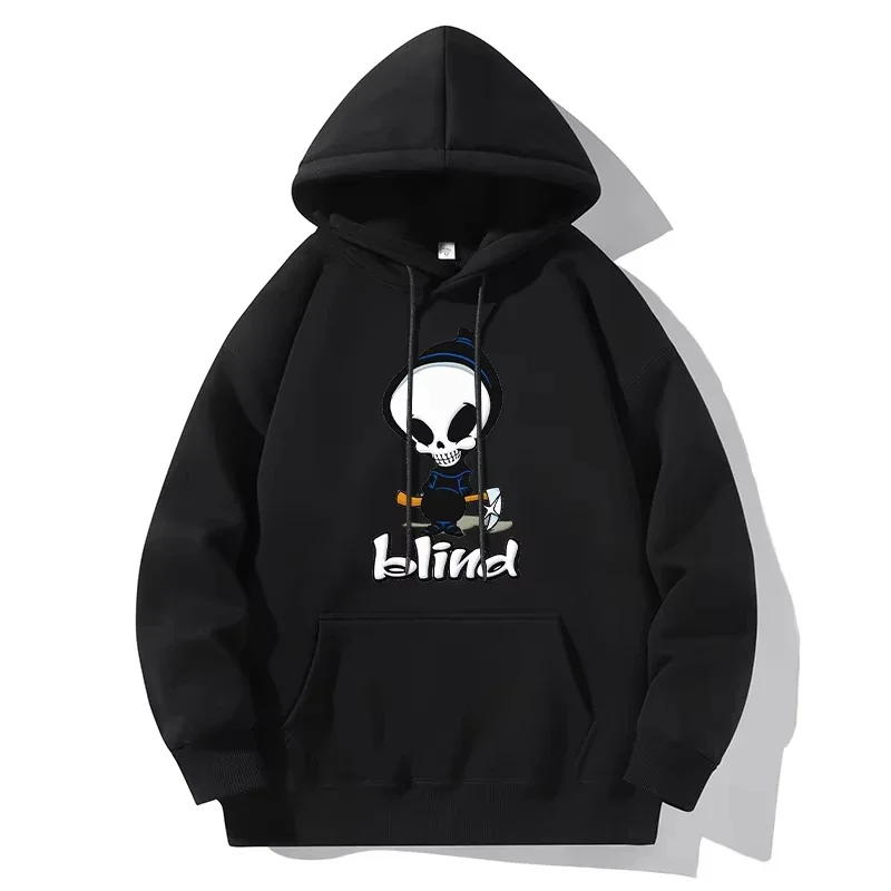 Skull and letter print hoodie casual sports outdoor pullover long-sleeved fun pattern sweatshirt unisex holiday gift
