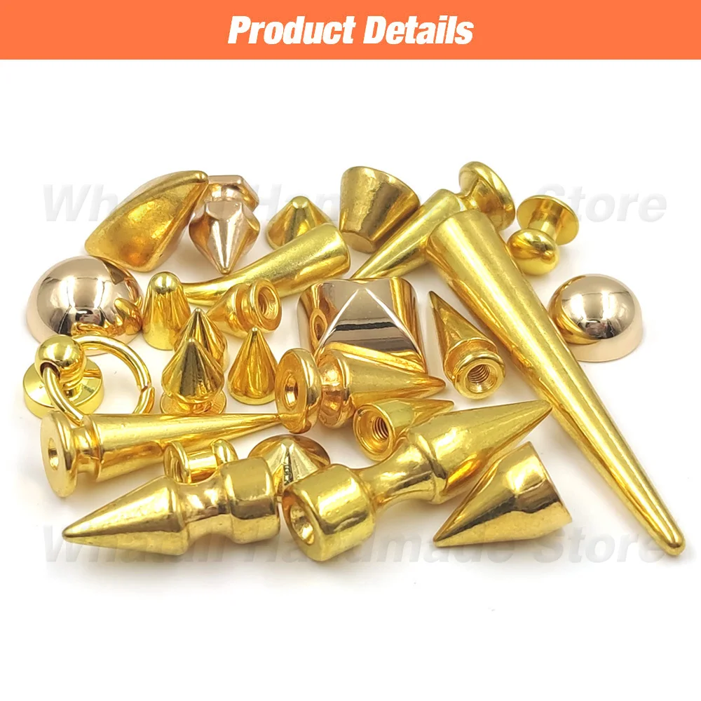 5-50pcs/set Gold Bullet Rivets For Leather Craft Studs and Spikes Clothes Thorns Patch To Shoes Punk Garment With Screw