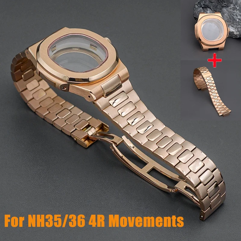 

Mod NH35 Stainless Steel Watch Case Fits NH35/36 4R Movement Sapphire Glass 41mm Case Repair Parts Case+Strap for NH35 Movement