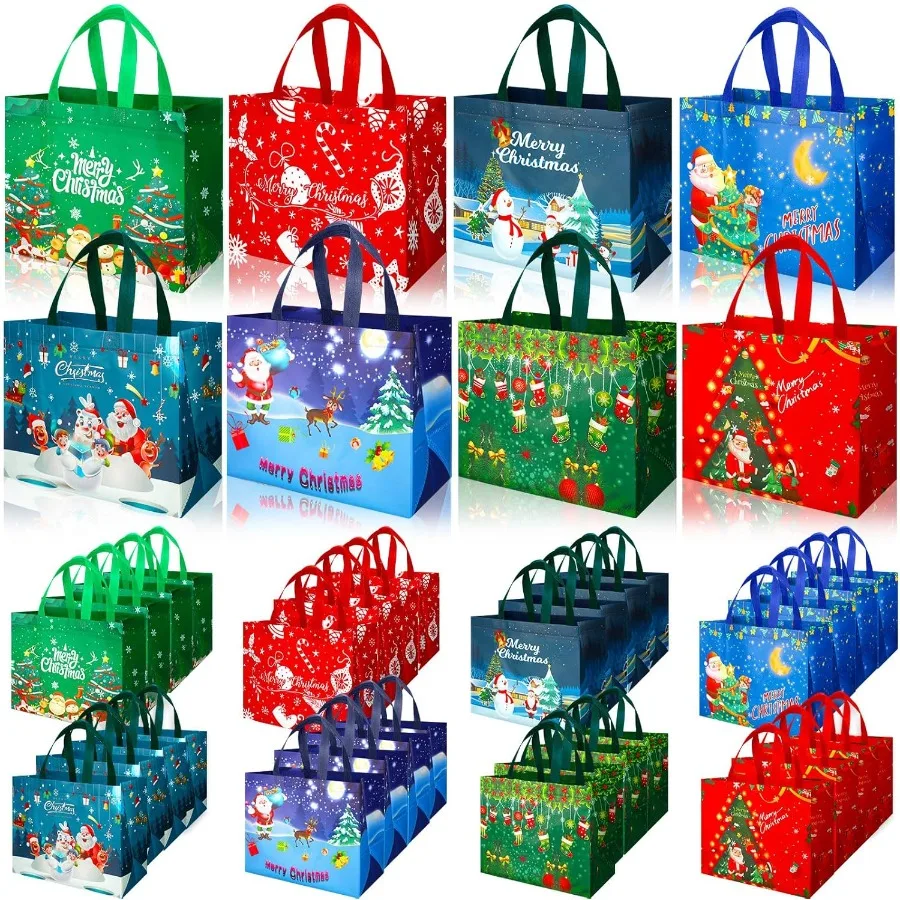 

80 Pcs Lar Merry Cristmas Gift ags ulk 12.6 x 9.84 x 6.69 Inc Reusale Cristmas Tote ags wit andle Santa man Deer Non Woven Sopp