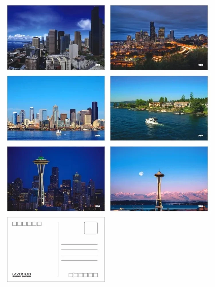 6 Sheets/LOT Beautiful Seattle HD Photography Postcards Greeting Card DIY Message Card Gift Decorative Card Wish Postal Card