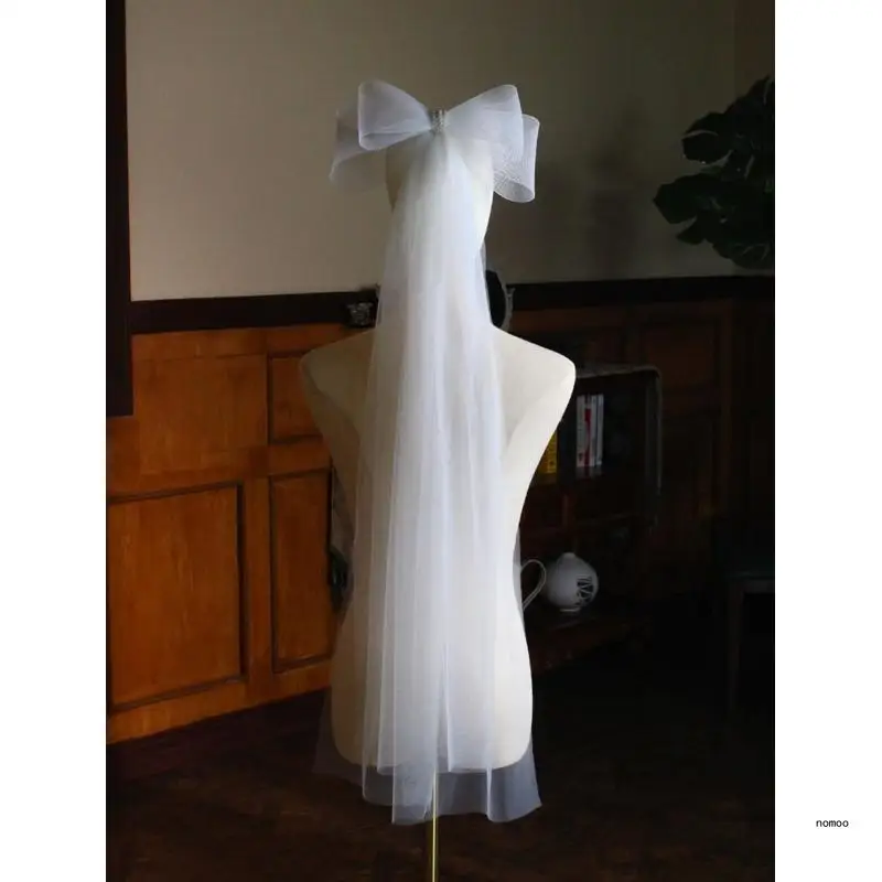 Wedding Bridal Veil Big Bow Decor White Short Sheer Veils 2 Tiers