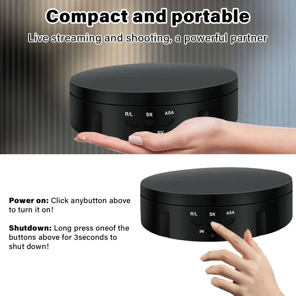 Electric Rotating Turntable Display Stand Tabletop Mirror Jewelry Holder 360° Degree 145mm for Photography Video Shooting Props