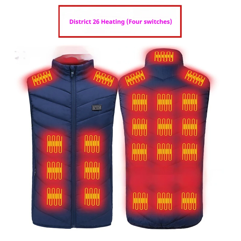 26 Zone Electric Heated Vest for Men & Women USB Rechargeable Heating Jacket Outdoor Winter Thermal Body Warmer for Skiing