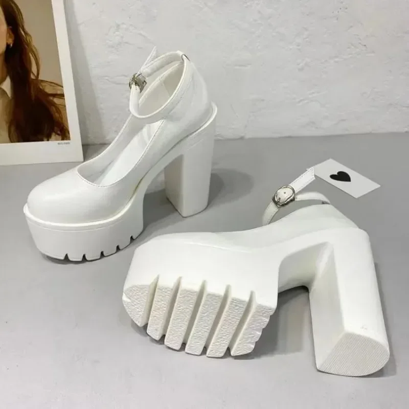 2024 Spring Autumn Casual High-heeled Shoes Sexy Ruslana Korshunova Thick Heels Platform Pumps Black White Size 41 Mujer