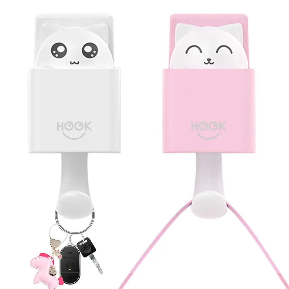 Cute Cat Hooks Self Adhesive Mount Coat Hook for Hanging Heavy Duty Wall Hooks for Home Kitchen Bedroom Coats Hats Keys Stick