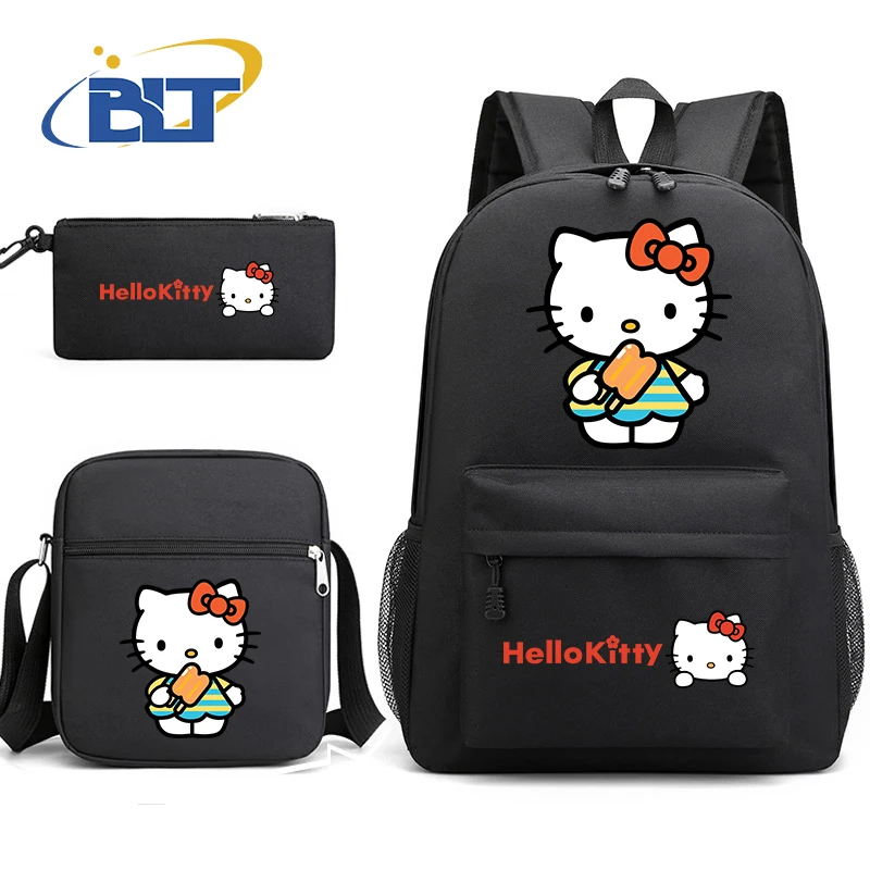 MINISO HeIIoKitty printed student school bag set children's backpack shoulder bag pencil case three-piece set