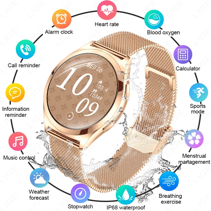 

Роскошные умные часы LIGE для женщин, 1,27 дюйма, Bluetooth-вызов, индивидуальный циферблат, женский браслет, спортивный монитор здоровья, умные часы, женский подарок