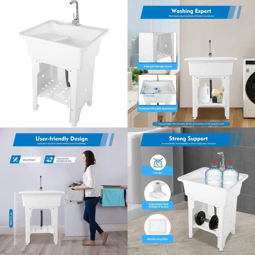 

Portable Utility Laundry Sink with Washboard, 154lbs Capacity, 360° Rotatable Wash Basin for Household Use
