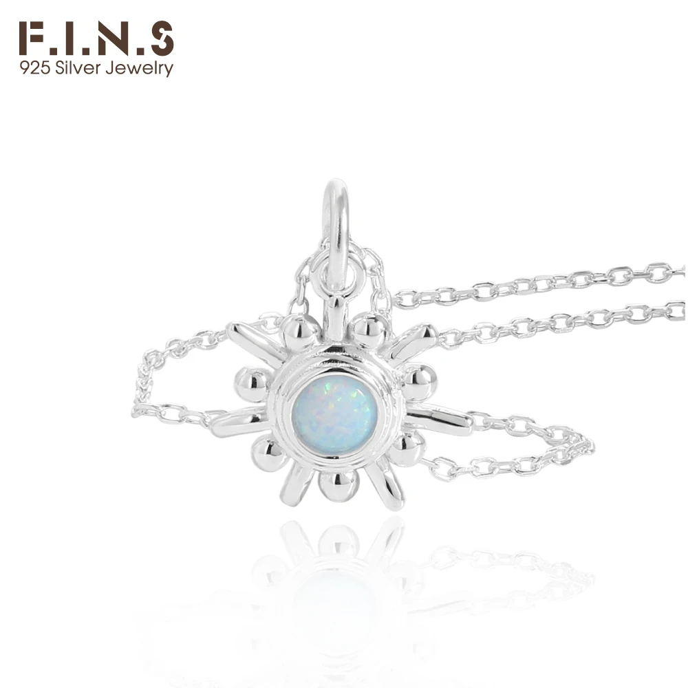 

F.I.N.S Original Sun-Shaped S925 Sterling Silver Necklace Round Opal Stone Small Pendants Stackable Clavicle Chain Fine Jewelry