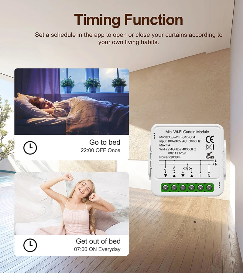 Módulo de cortina Zigbee con WiFi inteligente, interruptor de persiana enrollable conectada, Motor eléctrico, Compatible con Alexa y Google Home, Tuya