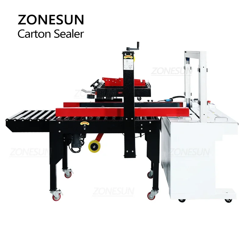 Zonesun ZS-FK5050S máquina automática de selagem de papelão, cinto de embalagem, equipamento de embalagem, sistema de boxe