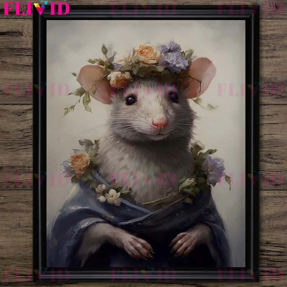Vintage Rat King And Gothic Raccoon Vintage Wall Art Canvas Painting Victorian Rat Wearing Flower Crown Art Poster Print Decor