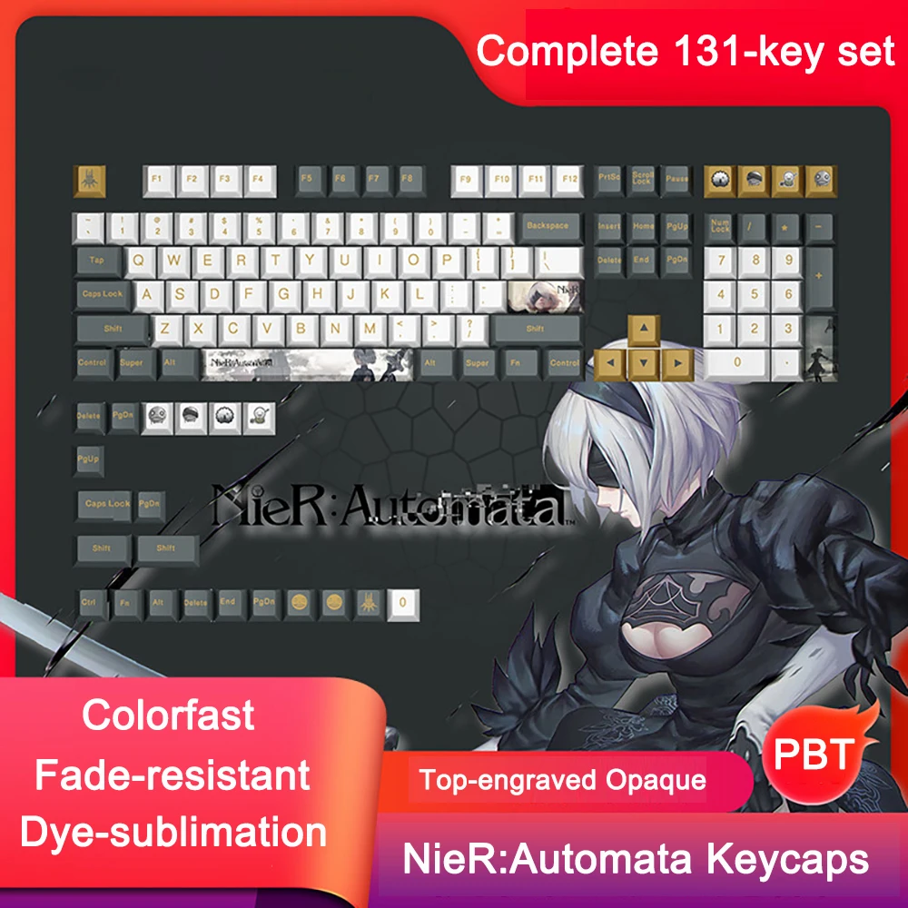 NieR: Automata Keycaps Anime Theme Keycaps Game Key Caps PBT DYE SUB Cherry MX Switch For Mechanical Keyboard ANSI 68/87/98/104