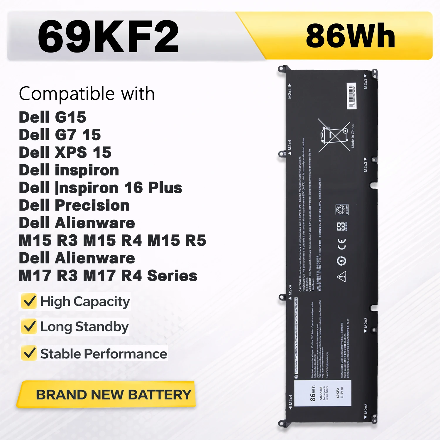

Аккумулятор PowerHub 69KF2 86WH для DELL XPS 15 9500 9510 9520 9530 Precision 5550 5560 G15 5511 5520 5515 5521 G7 15 7500 P91F P87F