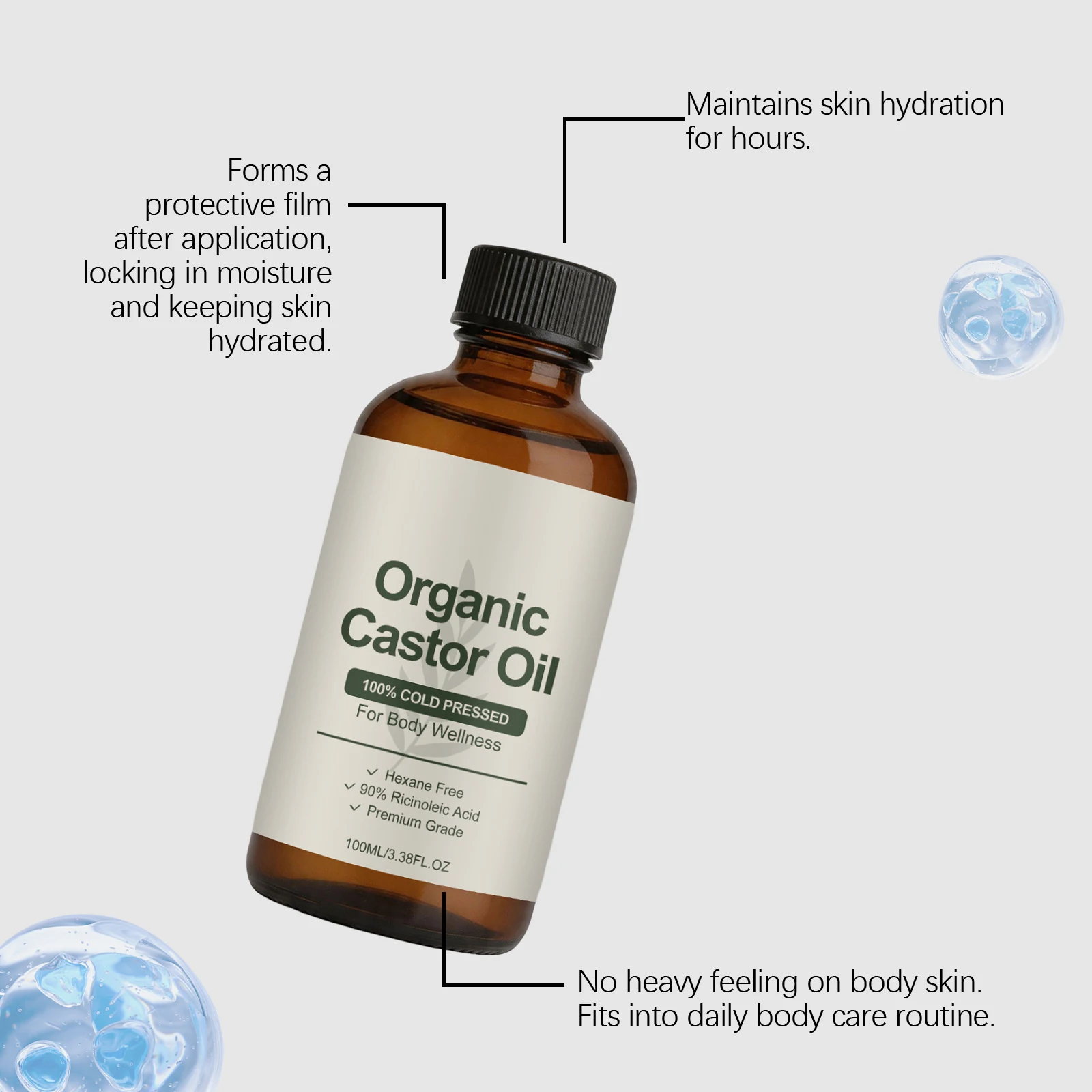 100ML Organic Castor Essence Oil Moisturizing Improve Skin Texture Smoothing Nourishing Pores Firming Non-greasy Castor Body Oil