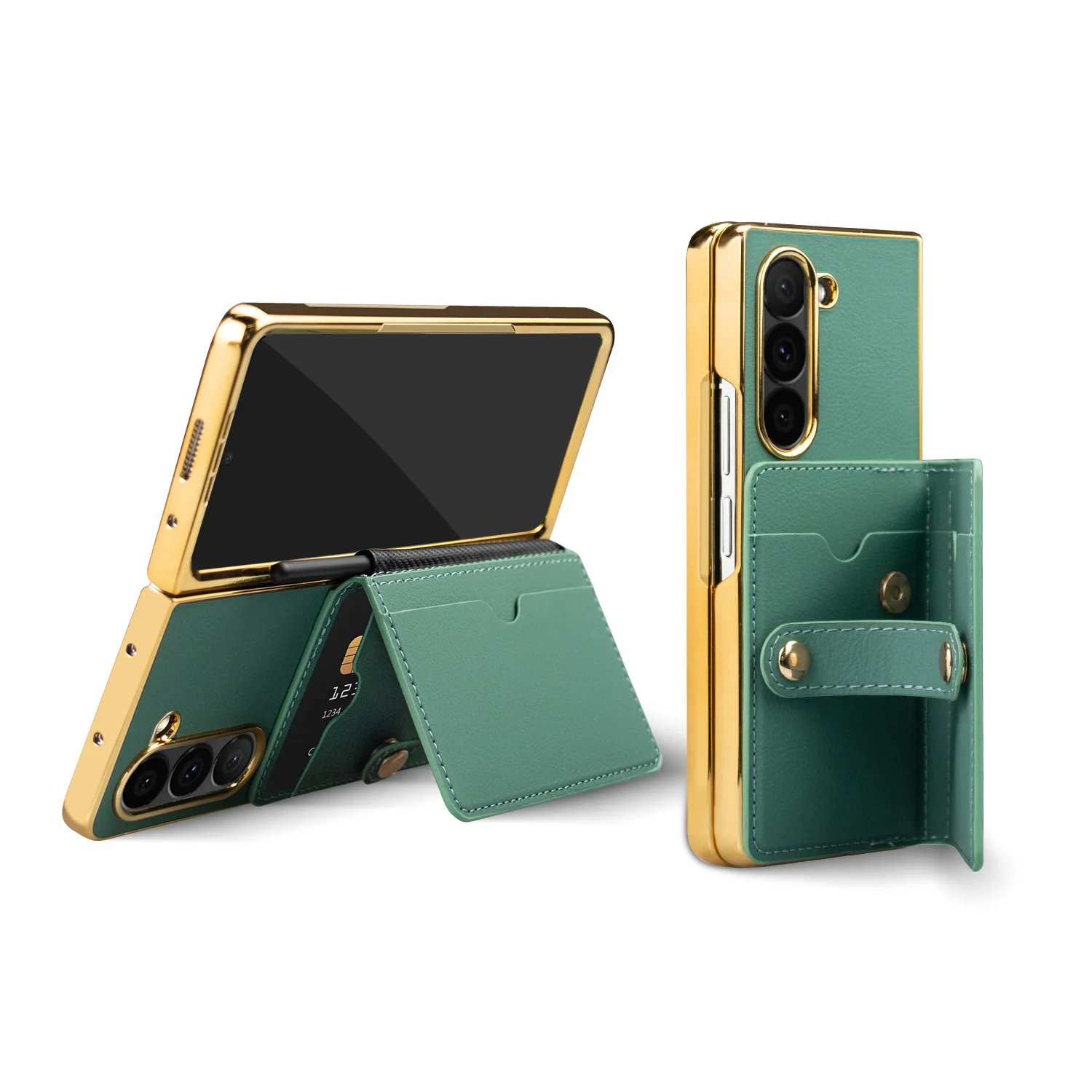 

case for Samsung Z FOLD 7 6 Electroplated frame imitation leather folding card holder stand light and thin protective case plain