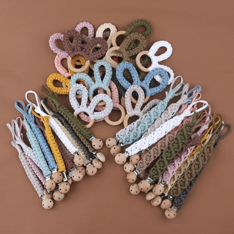 

Anti-Lost Pacifier Clip Knitted Teether Rattle Soother Clip Infant Shower Gift