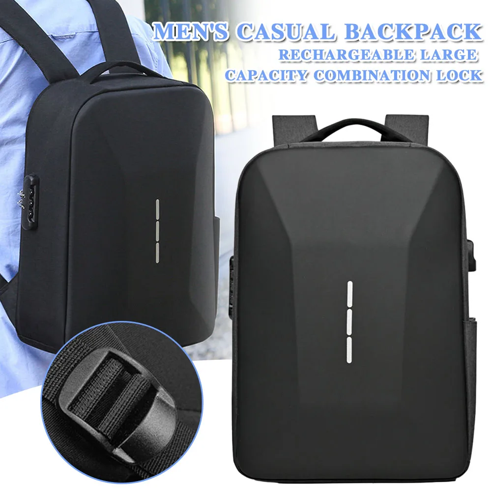 Men Portable Casual Backpack Large Capacity Zipper Daypack Secure Password Lock Waterproof with USB Charging Port Laptop Bag