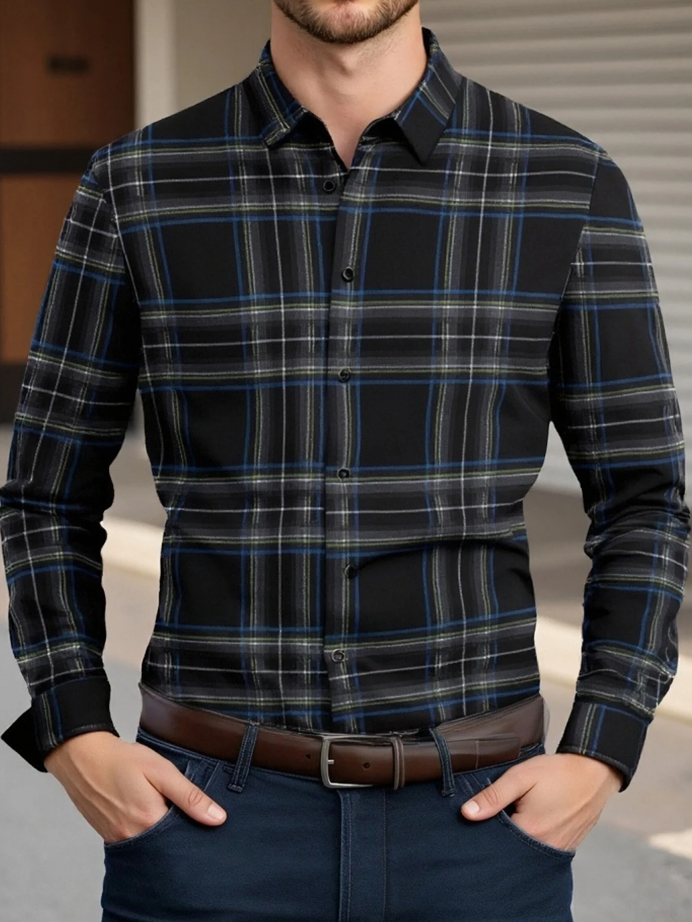 

Men's Plaid Long Sleeve Shirt Spring Fall Business Casual Versatile Top